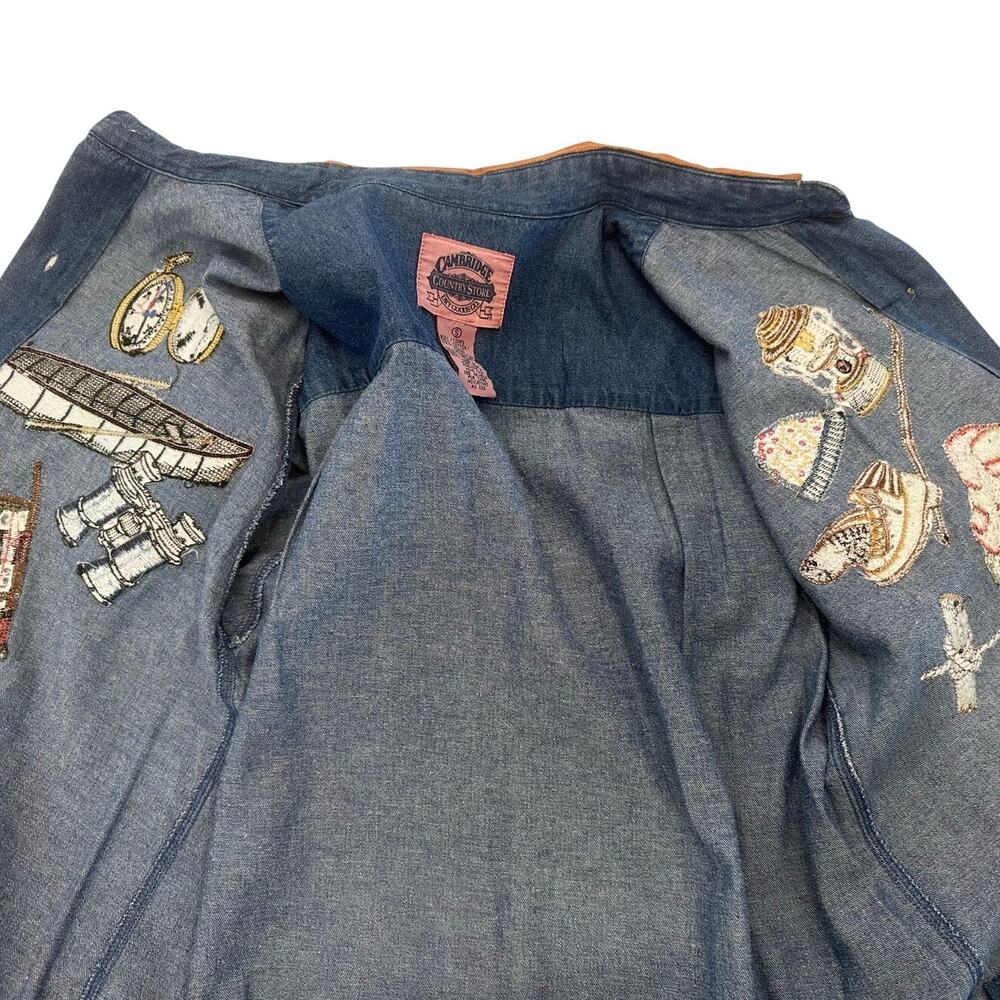 Cambridge Dry Goods Country Store Women’s Denim Embroidered Leather Collar Shirt - Picture 10 of 13